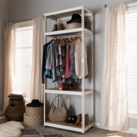 Baxton Studio WH09-White-Shelf Gavin White Metal 4-Shelf Closet Storage Racking Organizer